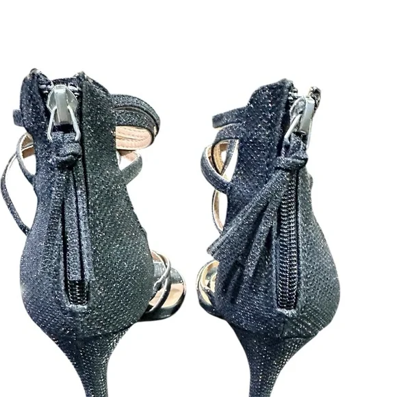 Black/ Sparkly Strappy 3 1/2” High Heel Sandals, Report, worn one time, size 7 - Picture 3 of 12